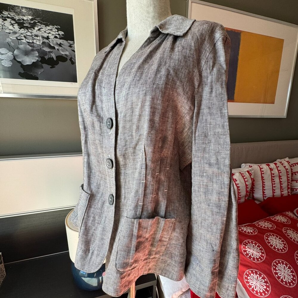 Jones New York 100% Linen Loose Blouse Blazer Coastal Grandma Summer Sz 12 - 1H